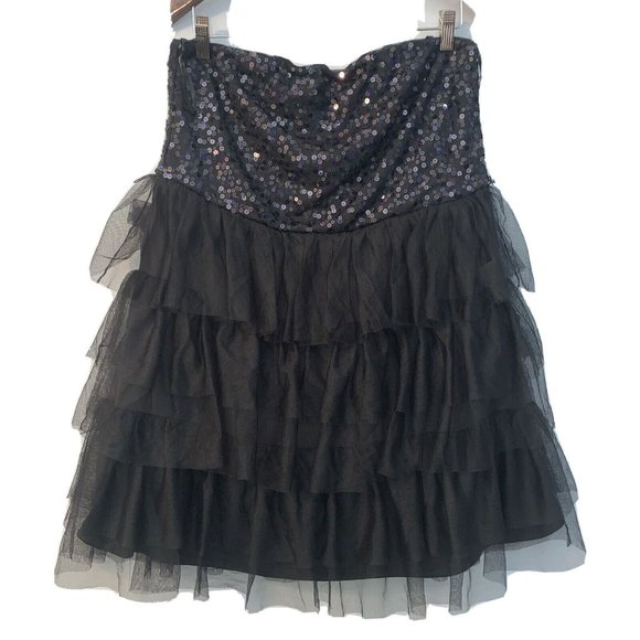 Cocktail Prom Wedding Party Sequin Mesh Ruffle High Waist Black Dress XL - Picture 1 of 8